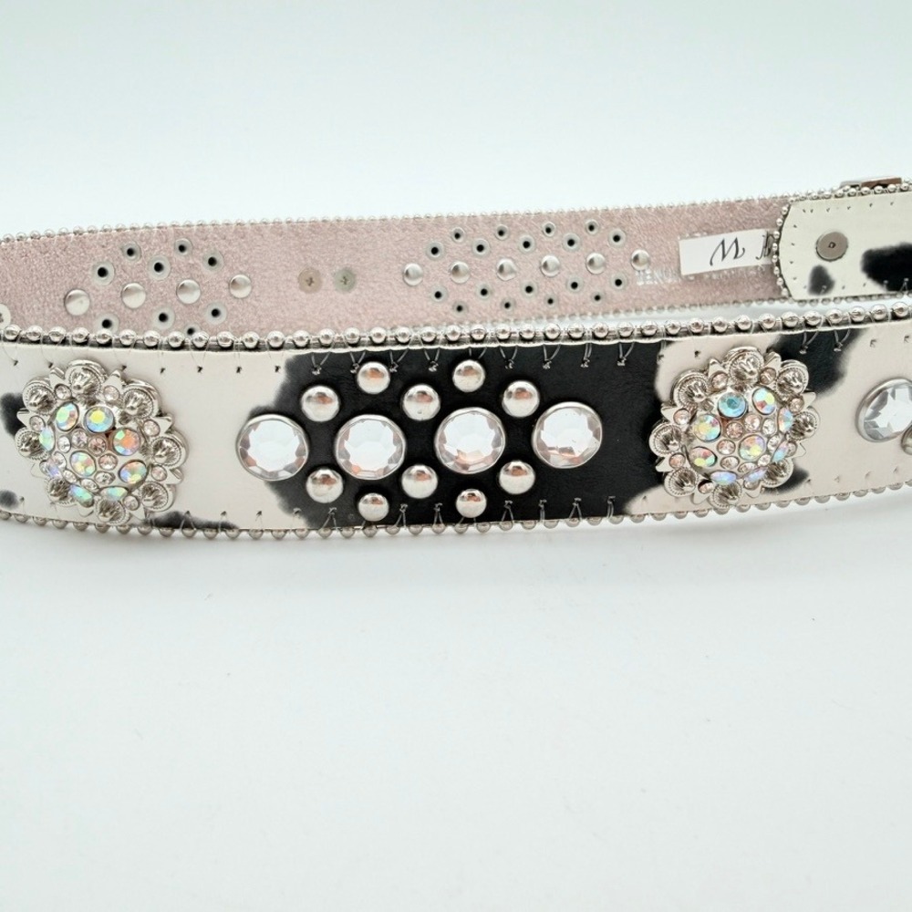 BHW 1372 Genuine Leather Cow Print Rhinestone Western Belt XS 23-27 - Picture 3 of 6